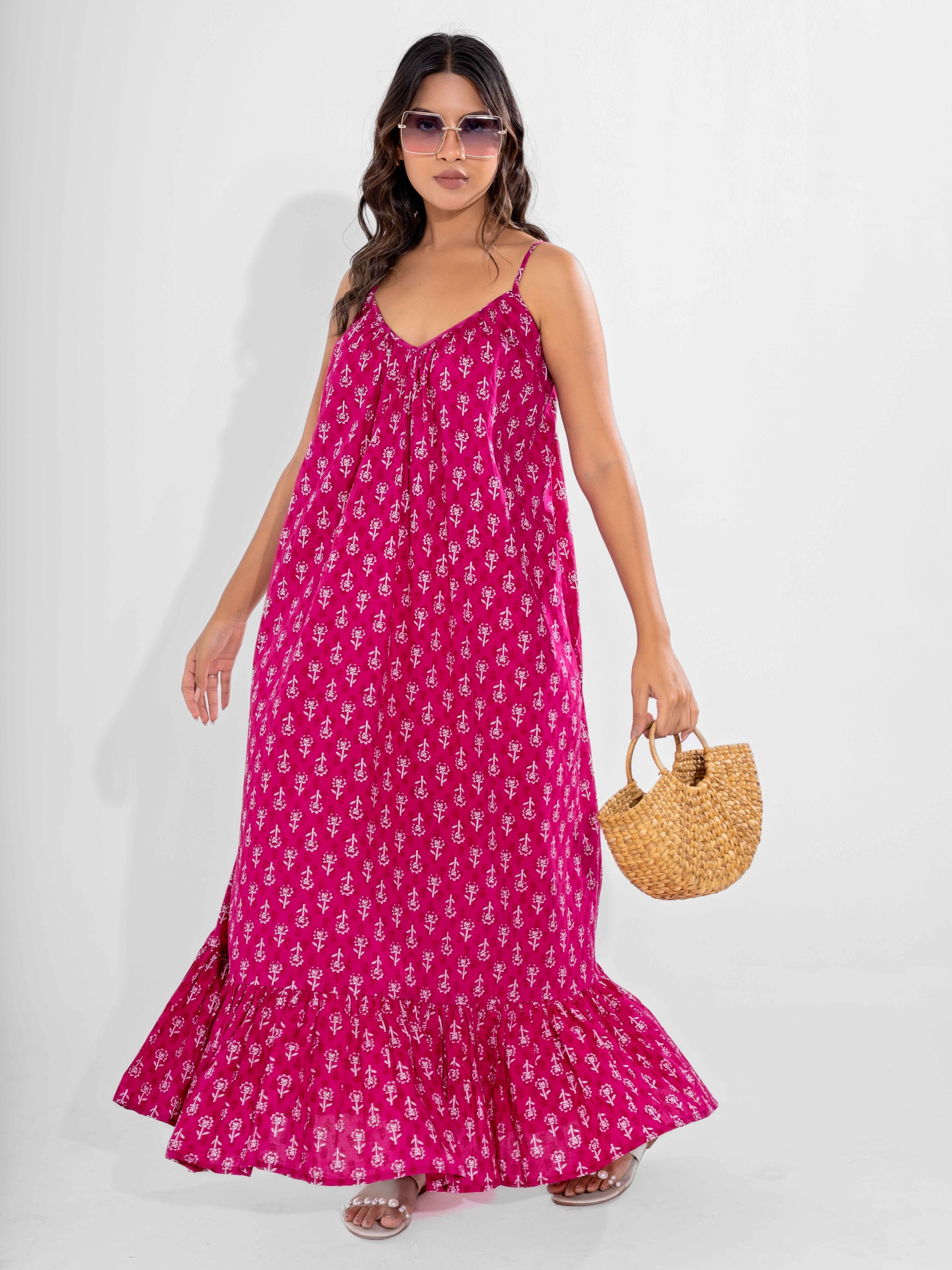  Pink  Bohemian Pure Cotton Ghera Maxi