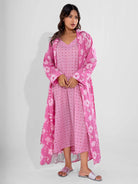 Pink soft pure cotton V - Neck Midi and Shrug from Feather Closet